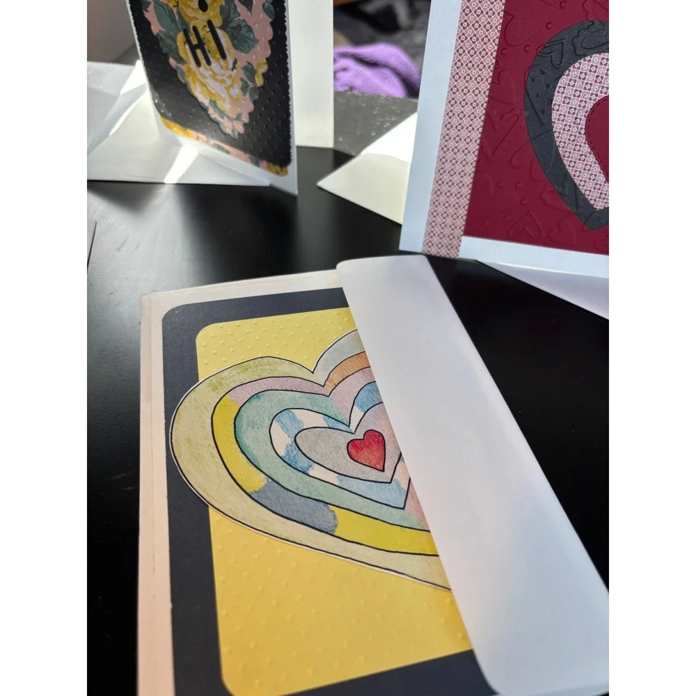 Handmade Heart Greeting Cards Set of 5 Mixed Media Valentines Anniversary Multi